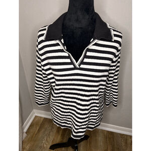 White Stag Black White Striped Ribbed Knit Top L (12/14)